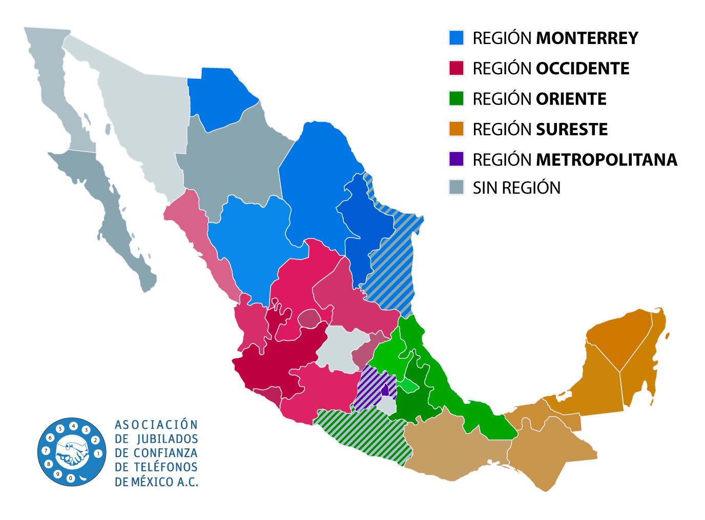 REGIONES – Asociación de Jubilados de Confianza de Teléfonos de México A.C.