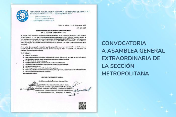 CONVOCATORIA A ASAMBLEA GENERAL EXTRAORDINARIA DE LA SECCIÓN METROPOLITANA
